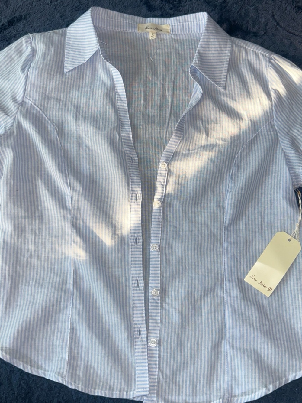 Love Notes Light Blue and White Striped Button-Down Shirt